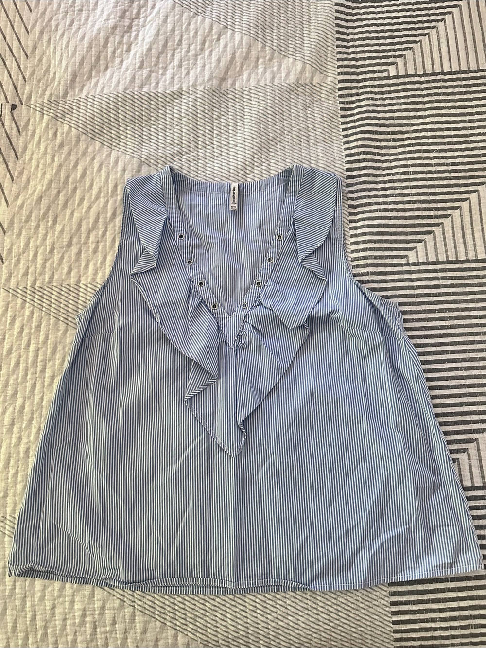 stradivarius Blue and White Pinstripe Ruffle V-Neck Camisole